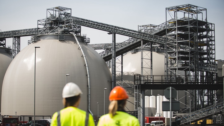 Biomass domes at Drax Power Station. Image: Drax